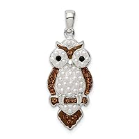 925 Sterling Silver Simulated Pearl and Preciosa Crystal Owl Pendant Necklace Measures 24.84x12.48mm Wide Jewelry for Women