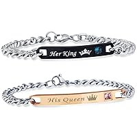 His Queen and Her King Black Titanium Necklaces & Bracelet Matching Couple Jewelry Sets for Men and Women with Cubic Zirconia ST118