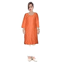 Women's Top Casual Wedding Wear Art Poly Silk Tunic Orange Color Shirt Kurti Plus Size