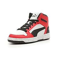 PUMA Rebound Layup Mid Sneaker, Scratch White Black-for All Time Red, 4.5 US Unisex Big Kid