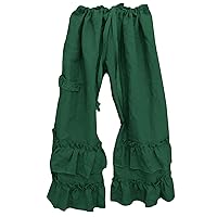 Womens Casual Ruffled Loose Pocket Pants Plus Size Cotton Linen Folds Pants Wide Leg Solid Color Hem Elastic Waisted Trousers