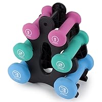 Crown Sporting Goods Hand Weights Dumbbells Set - 1, 2 and 3 lbs with Rack - Soft and Comfortable Neoprene Weights Set for Home Gym - Indoor and Outdoor Dumbbell Sets with Rack