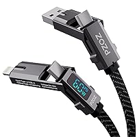 pzoz 4-in-1 USB C Fast Charging Cable with LED Display, Multi USBC Charger Combo Lightning/Type C/USB A Metal Ports for iPhone 15/14 Pro Max iPad MacBook AirPods Pro Samsung Google (60W, 5 ft)