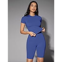 Women's Tops Sexy Tops for Women Shirts Solid Fitted Tee Shirts (Color : Blue, Size : Small)