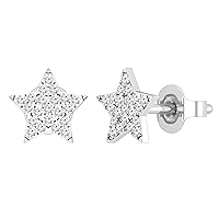 Dazzlingrock Collection Round White Diamond Celestial Star Stud Earrings for Women (0.16 Ctw, Color I-J, Clarity I2-I3) in 925 Sterling Silver in Pus Back