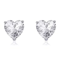 14K White Gold Plated Push Back Heart Brilliant Cut Simulated Diamond White CZ Solitaire Stud Earrings For Women