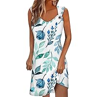 Sundresses for Women 2024 Summer Floral Print Bohemian Casual Sexy Patchwork with Sleeveless Crewneck Dresses