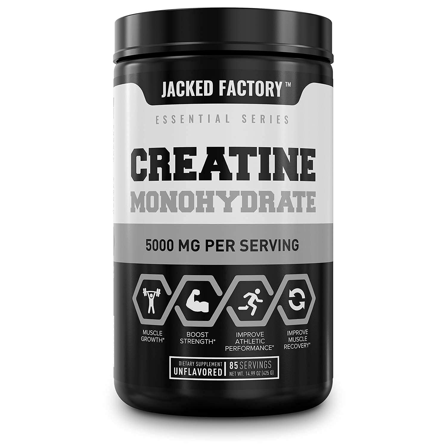 Jacked Factory Creatine Monohydrate 85sv, BCAA Powder 30sv, L-Glutamine Powder 100sv - Unflavored