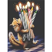 Chipmunk Carrying Lit Striped Candles Photograph Cute Funny/Humorous Birthday Card