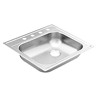 Moen GS201974RQ 2000 Series 25-inch 20 Gauge Drop-in Single Bowl Stainless Steel Kitchen Sink, Right Drain, Featuring QuickMount