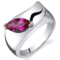 PEORA Created Ruby Ring Sterling Silver Marquise Shape 1.25 Carats Sizes 5 to 9