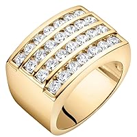 14K Yellow Gold Plated Mens Simulated Diamond Channel Set Fashion Ring, D-E Color VS Clarity, Sizes 10 to 14
