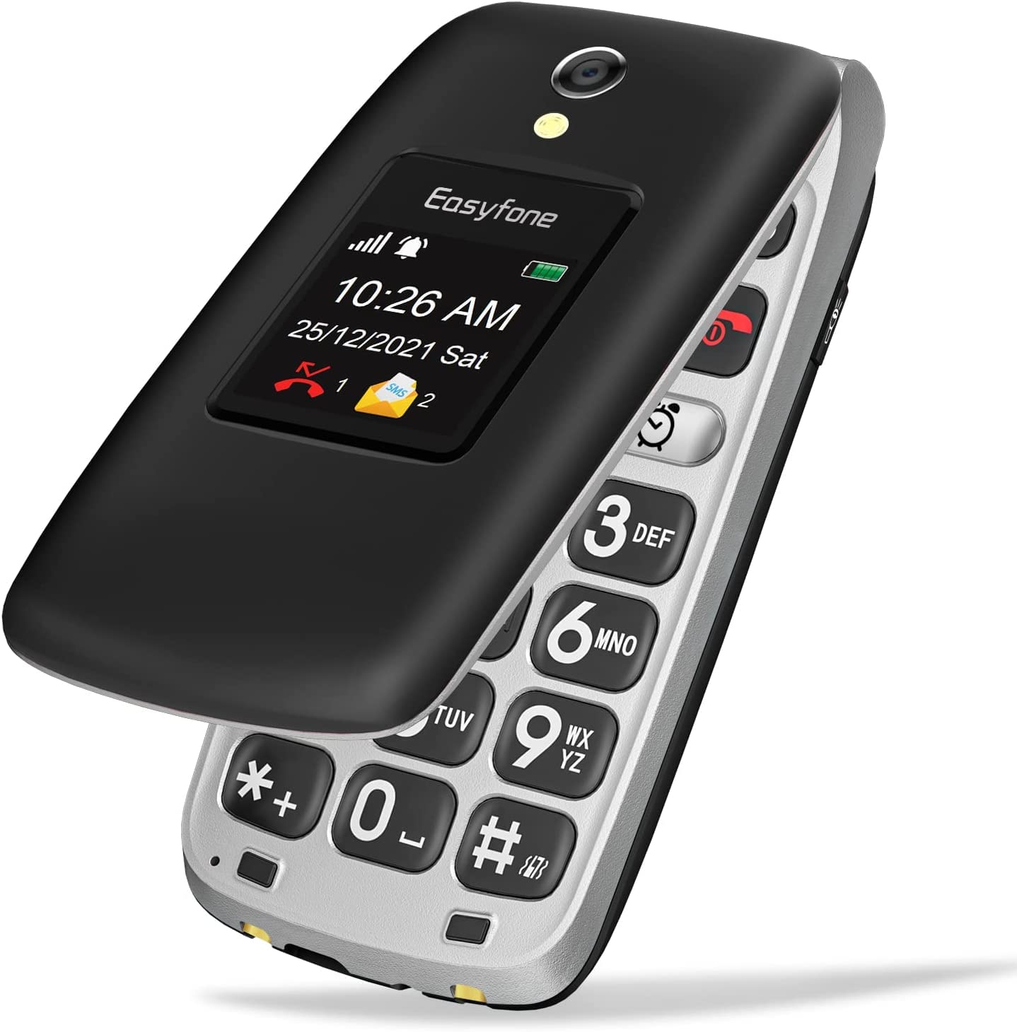 Easyfone Prime-A1 Pro 4G Big Button Flip Cell Phone for Seniors | Easy-to-Use | Clear Sound | SOS Button w/GPS | 1500mAh Battery Long Time Standby | Unlocked (T-Mobile &MVNOs) | Charging Dock (Black)