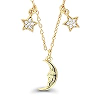 DECADENCE Sterling Silver Yellow Round Cubic Zirconia Stars & High Polish Moon Dangling 16+2''Necklace