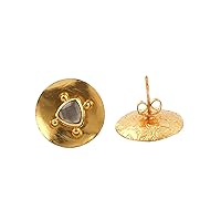 White Moonstone Gemstone Stud Earring Rainbow Natural Jewelry Triangle Brass Half Bezel Setting Gold Plated Stud Earrings Solid Jewelry Gift By EL JOYERO.