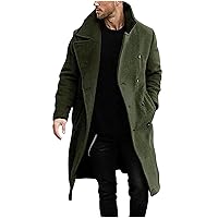Mens Double Breasted Trench Coat Plain Turndown Collar Long Jackets Winter Slim Fit Mid-Length Woolen Overcoats