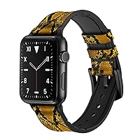 CA0675 Yellow Snake Skin Graphic Print Leather & Silicone Smart Watch Band Strap for Apple Watch iWatch Series 7 6 5 4 3 2 1 SE