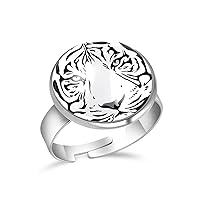 Black White Tiger Face Adjustable Rings for Women Girls, Stainless Steel Open Finger Rings Jewelry Gifts