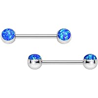 Body Candy Stainless Steel Blue Synthetic Opal Nipple Barbell Set of 2