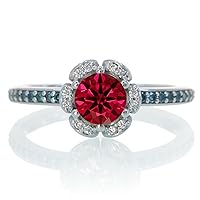 1.5 Carat Unique Flower Halo Round Ruby and Diamond Engagement Ring on 10k White Gold