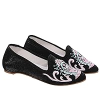 Embroidered Women Fleece Cotton Ballet Flats Pointed Toe Slip On Flat Shoes Comfortable Shoes Ladies