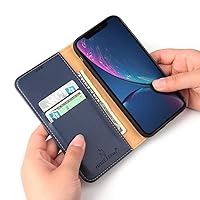 Retro Genuine Leather Case for iPhone XR Wallet Flip Case,Flip Cover & Stand Feature with Credit Card Slots Magnetic Closure Compatible with iPhone XR (for iPhone XR, Blue)