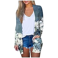 Womens Cardigans Plus Size Long Sleeve Cardigan for Women Fall Open Front Cardigan with Pockets Thin Duster Outer