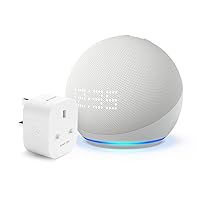 Echo Dot with clock (5th generation, 2022 release) | Glacier White + Meross Matter Smart Plug, Works with Alexa - Smart Home Starter Kit