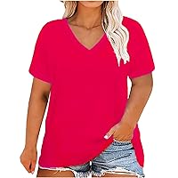 Womens Workout Tops Women's Puff Short Sleeve Blouse Summer V Neck Shirt Cutout Casual T-Shirts Loose Fit Tunic Top