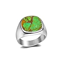 Generic Green Copper Turquoise Men's Ring, Silver Men's Ring, Cushion Cut Men's Ring, Simple Men's Ring, 925 Sterling Silver Ring, Signet Mens Ring, Gifts For Her