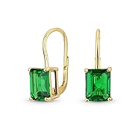 Traditional 4.50 CTW Gemstone Blue Topaz Created Sapphire Nano Green Emerald Cut Drop Earrings For Women Hinge Lever Back 14K Yellow Gold Plated .925 Sterling Silver