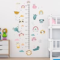 Cartoon Animal Heads Rainbows Height Chart Sticker, Growth Height Chart Measurement Removable Wall Sticker Decal, Children Kids Baby Home Room Nursery DIY Decorative Adhesive Art Wall Mural