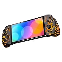 FUNLAB Luminous Switch Controller Compatible with Nintendo Switch/OLED, Ergonomic Joypad Controller for Handheld Mode with 7 LED Colors/Paddle/Turbo for Zelda Fans - Sheikah Brown