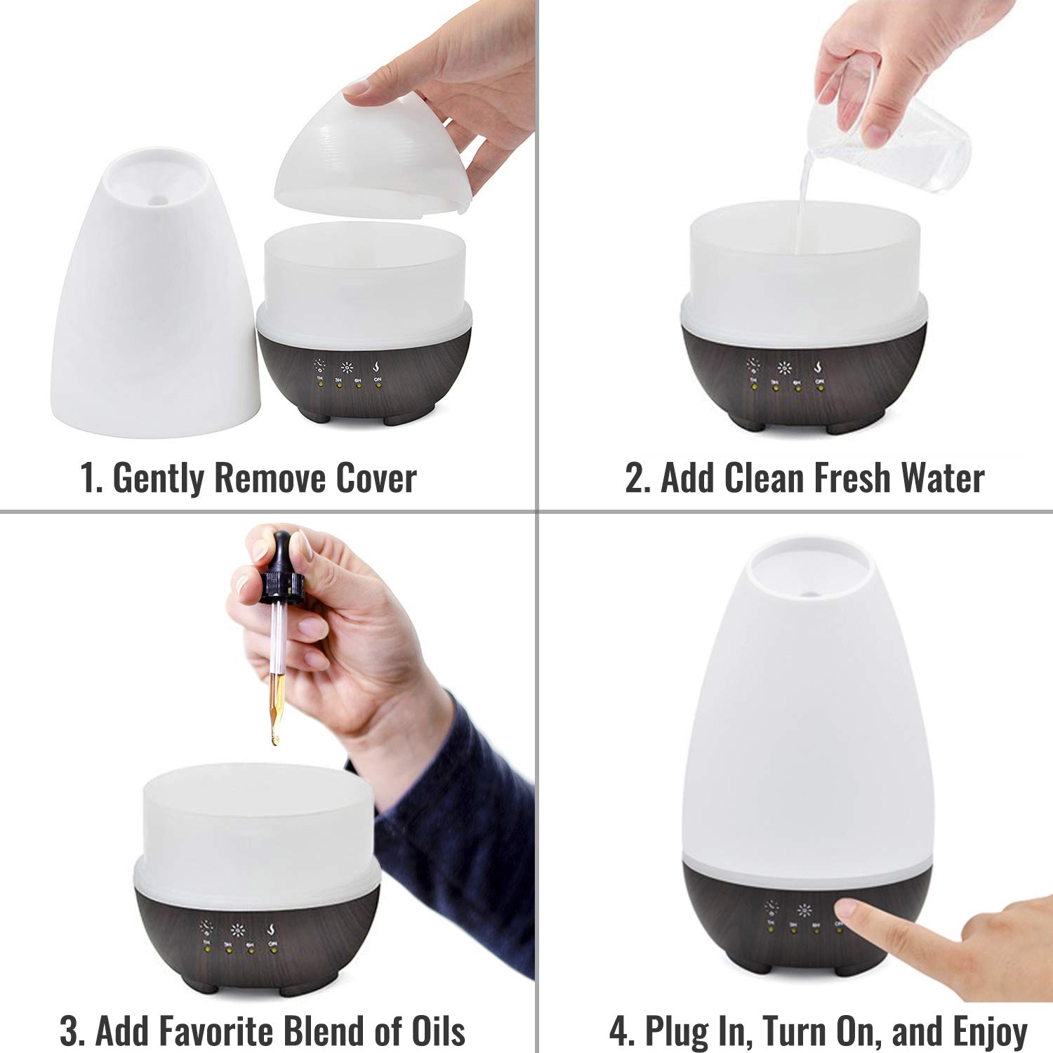 HealthSmart Essential Oil Diffuser, Cool Mist Humidifier and Aromatherapy Diffuser with 500ML Tank Ideal for Large Rooms, Adjustable Timer, Mist Mode and 7 LED Light Colors, White (Pack of 16)