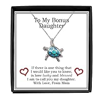 Bonus Daughter Stepdaughter From Mom Sterling Silver Blue Opal Turtle Necklace Birthday Christmas Valentine's Day Stepmother