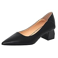 Women Pointed Toe Dressy Low Heels Soft Leather Office Wear Pumps Collapsible Chunky Heels Shoes
