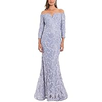 Xscape Womens Lace Maxi Evening Dress Purple 12