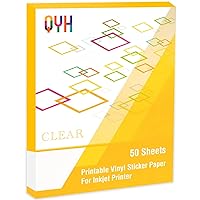 QYH Printable Vinyl Sticker Paper for Inkjet Printer Clear Labels 50 Sheets Transparent Quickly Dry Non Waterproof Transparency Glossy 8.5 x 11 Decal Paper Tear & Scratch Resistant