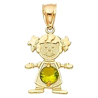 14K Yellow Gold August Birthstone Cubic Zirconia CZ Gilrs Charm Pendant for Necklace or Chain
