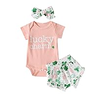Infant Four-Leaf 𝐂lover Pattern Clothes Newborn Cute Short Sleeve Bodysuits Shorts Hairband Kids St 𝐏atrick's