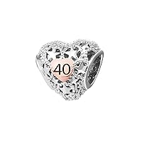 KunBead Jewelry Birthday Rose Gold Tone Heart Star Love Bead Charms Compatible with Pandora Bracelets for Women