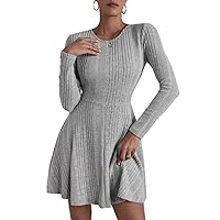 Dresses for Women - Rib-Knit Flare Hem Dress (Color : Light Grey, Size : X-Small)