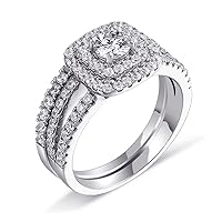Gold 0.5ct Moissanite Bridal Rings Sets for Women Simulated Diamond Engagement Ring Halo Her Wedding Anniversary Ring