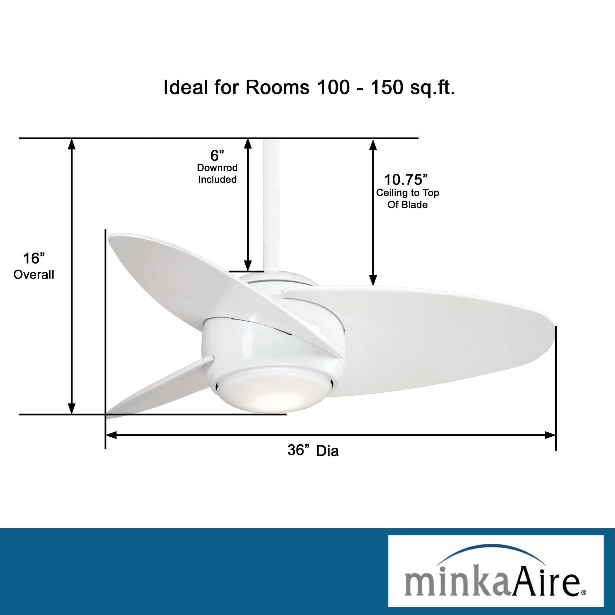 MINKA-AIRE F410L-WH Slant 36 Inch Ceiling Fan with DC Motor and Integrated 18W LED Light Kit in White Finish