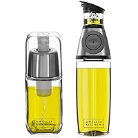 Olive Oil Dispenser For Kitchen & Olive Oil Sprayer Mister For Cooking – Pour Oil From 17 Oz Glass Non-drip Olive Oil Bottle Spout With Measurements And 6 Oz Spray Bottle