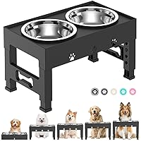 Elevated Dog Bowls 5 Height Adjustable with 2 Stainless Steel Dog Food Bowls Stand Non-Slip No Spill Dog Dish Raised Dog Bowl Adjusts to 3.1”, 9”, 10”, 11”, 12” for Medium Large Dogs