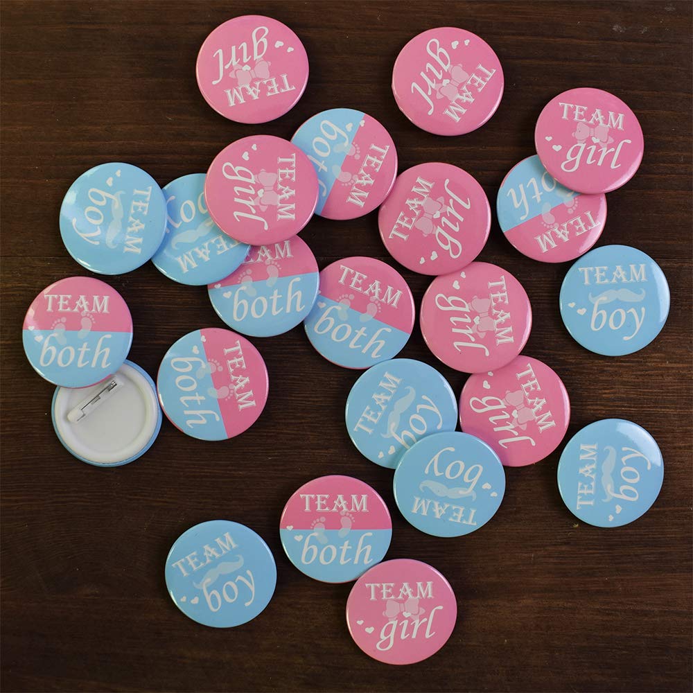 Team Girl & Team Boy Button Pins - Gender Reveal Party Games Baby Shower Party Ideas, Wear Your Guess, Girl or Boy, He or She Pin-Back Buttons (Set of 20, Round 1.5