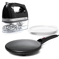 Moss & Stone Electric Crepe Maker With Auto Power Off, Portable Crepe Maker & Non-Stick Dipping Plate, On/Off Switch, Nonstick Coating & Automatic Temperature Control, Bundle With Black Hand Mixer Wit