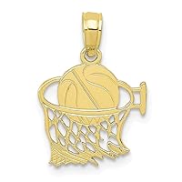 10k Gold Basketball In Net Pendant Necklace Measures 21x13mm Wide Jewelry for Women