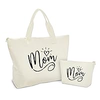 Mothers Day Gifts for Mom-Mom Mommy Canvas Tote Bag with Makeup Bag-Great Gifts for Mom, New Mom,Mom to be on Mothers Day,Birthday
